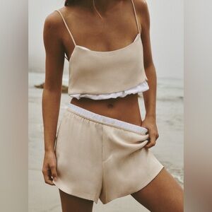 Zara Beige and White Spaghetti Strap Top